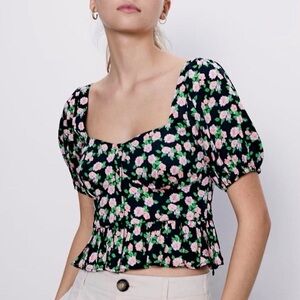 Zara Floral Puff Sleeve Top